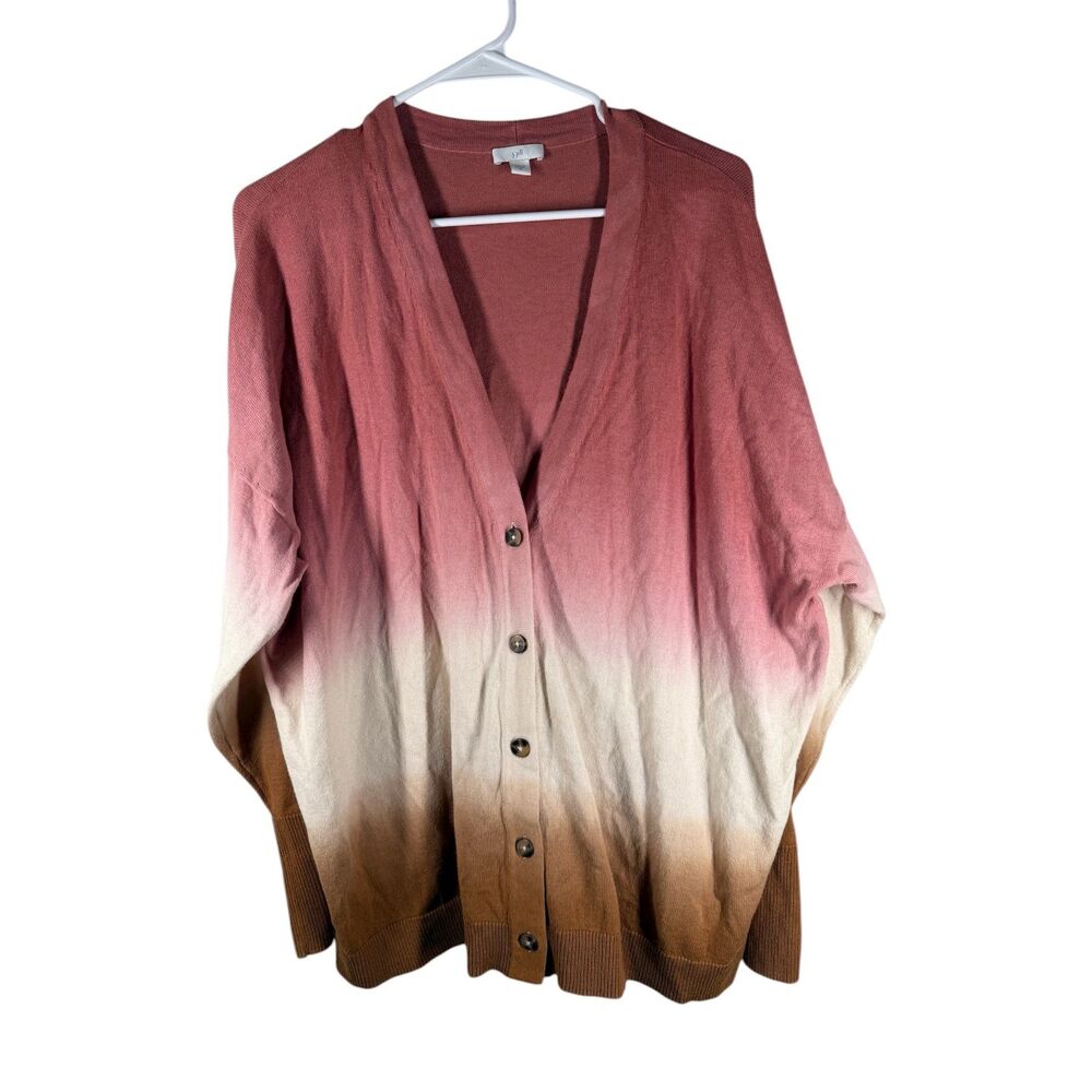 J Jill Womens Ombre Button Up Cardigan Sz XL Pink White Black Preppy